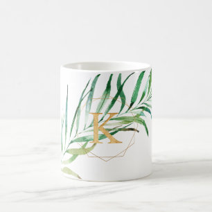 PIXDEZINES PALM FRONDS   MONOGRAM A-Z COFFEE MUG