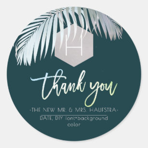 PixDezines Palm Monogram Blush Foil, Thank You Classic Round Sticker
