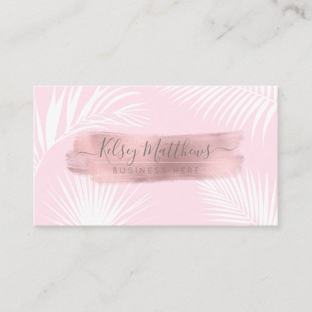 PixDezines Palms+Faux Rose Gold Brush Business Card (Front)