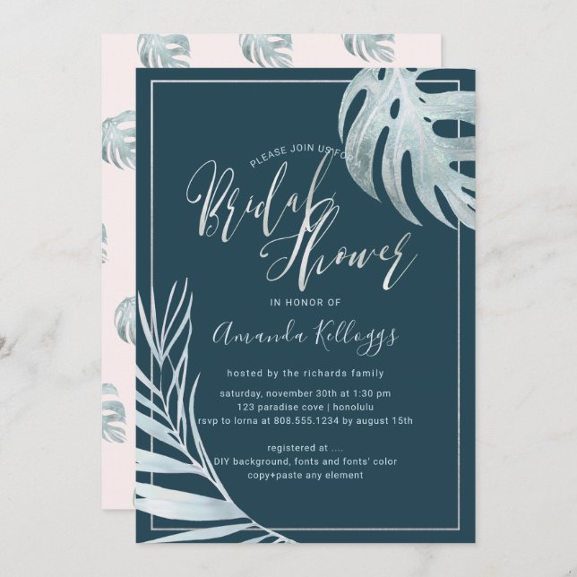 PixDezines Palms+Platinum Bridal Shower Invitation (Front/Back)