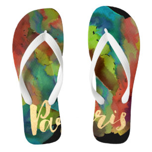 PixDezines paris/cool watercolor Flip Flops