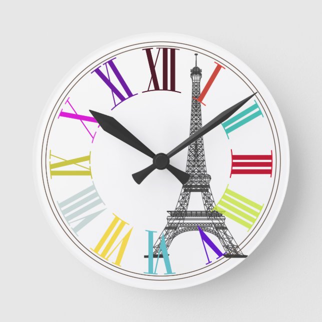 PixDezines paris, eiffel/DIY background colour Round Clock (Front)