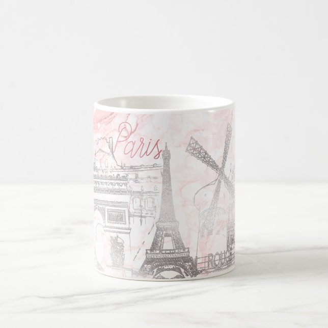 PixDezines PARIS in FAUX SILVER+PINK MARBLE Coffee Mug (Center)