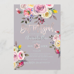 PixDezines Pastel Floral Watercolor Bat Mitzvah Invitation