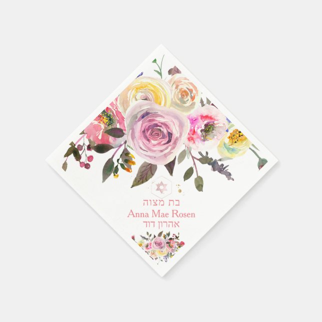 PixDezines Pastel Roses, Blush Pink Mitzvah Napkin (Corner)