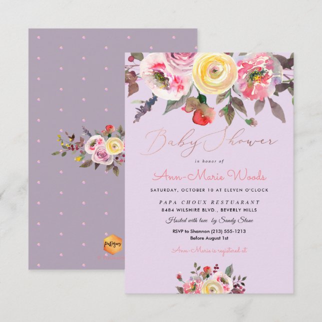 PixDezines Pastel Watercolor Roses Baby Shower Invitation (Front/Back)