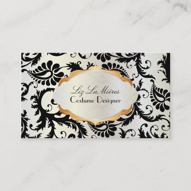 PixDezines pavo damask/black+pearl Business Card (Front)