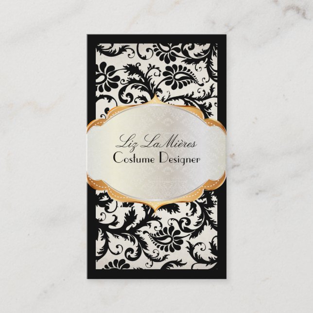 PixDezines pavo damask/black+pearl Business Card (Front)
