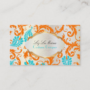 PixDezines pavo damask/coral+aqua Business Card