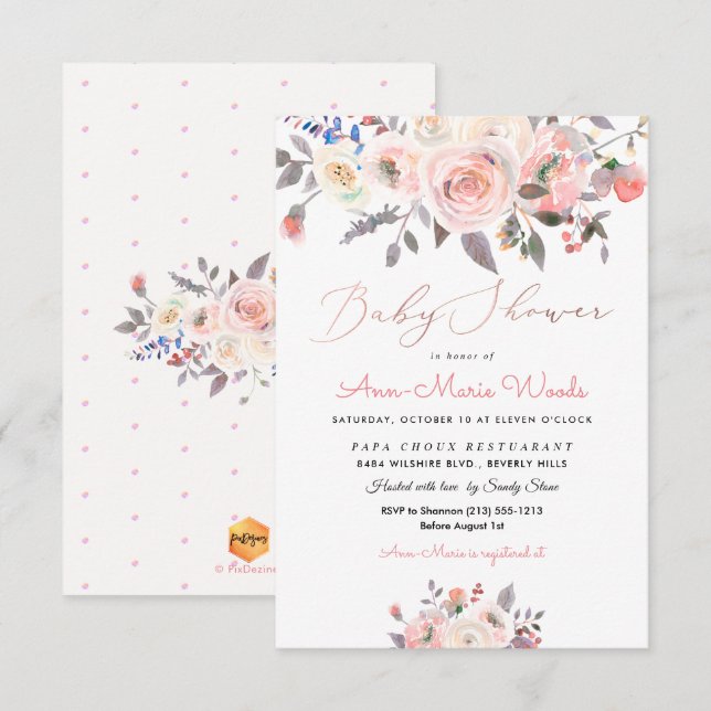 PixDezines Peaches+Cream Watercolor Baby Shower Invitation (Front/Back)