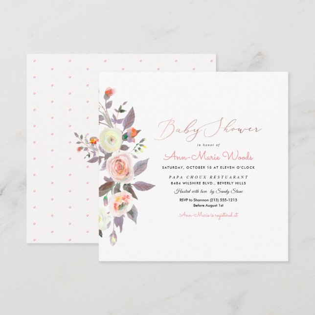 PixDezines Peaches+Cream Watercolor Baby Shower Invitation (Front/Back)