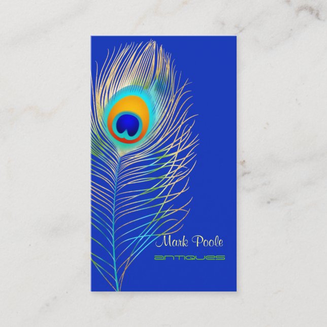 PixDezines Peacock Aqua Blue/DIY cobalt background Business Card (Front)