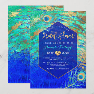 PixDezines Peacock Bridal Shower+Faux Gold Invitation