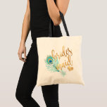 PixDezines Peacock Bridesmaid/Faux Gold Script Tote Bag<br><div class="desc">PixDezines peacock plume in aqua teal,  bridesmaid favour bags in faux metallic gold modern handwritten calligraphy / script.  Copyright © 2015-2017 PixDezines.com™ and PixDezines™ on zazzle.com.  All rights reserved.</div>