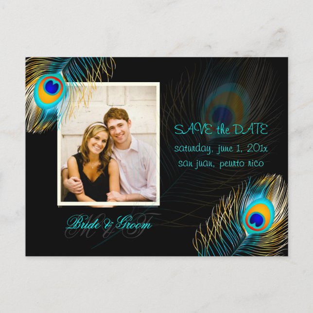 PixDezines peacock/DIY event+background colour Announcement Postcard (Front)