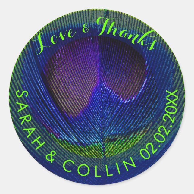 PixDezines peacock eye/cobalt blue/neon green Classic Round Sticker (Front)