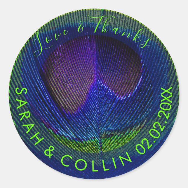 PixDezines peacock eye/cobalt blue/neon green Classic Round Sticker (Front)