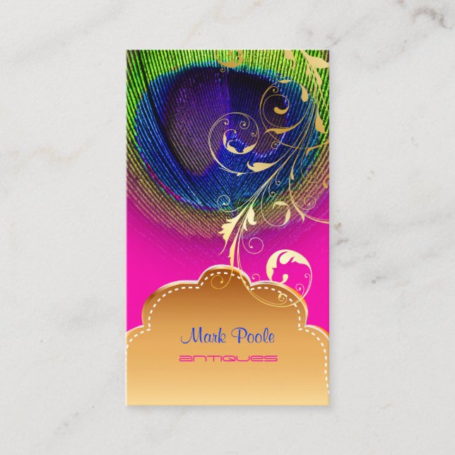 PixDezines Peacock eye+filigree swirls Business Card (Front)