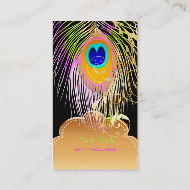 PixDezines Peacock eye+filigree swirls/DIY colour Business Card (Front)
