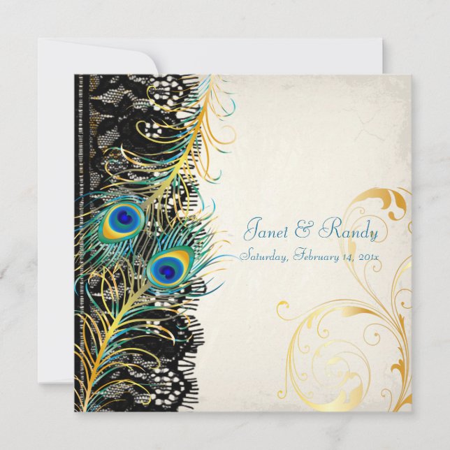 PixDezines peacock feather/aqua/turquoise Invitation (Front)