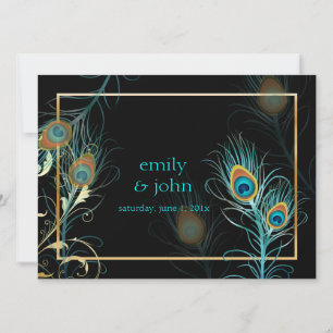 PixDezines peacock feather/aqua/turquoise Invitation