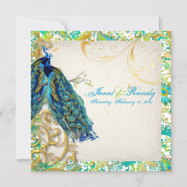 PixDezines peacock feather/aqua/turquoise Invitation (Front)