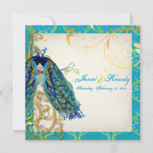 PixDezines peacock feather/aqua/turquoise Invitation