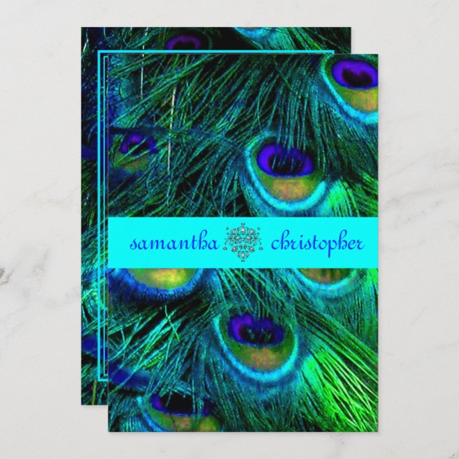 PixDezines PEACOCK FEATHER/AQUA/TURQUOISE INVITES (Front/Back)
