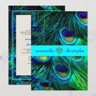 PixDezines PEACOCK FEATHER/AQUA/TURQUOISE INVITES