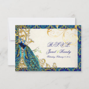 PixDezines peacock feather/aqua/turquoise RSVP Card
