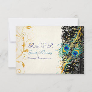 PixDezines peacock feather/aqua/turquoise RSVP Card