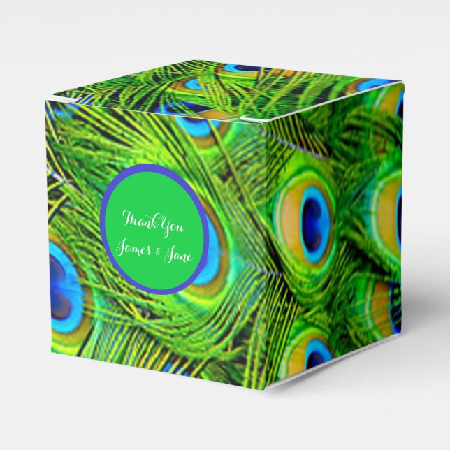 PixDezines peacock feather/diy accent colour Favour Box (Front Side)