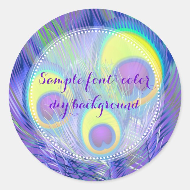 PixDezines Peacock Feather/diy background colour Classic Round Sticker (Front)