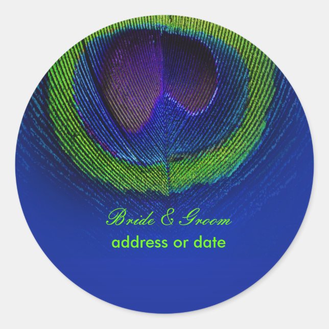 PixDezines Peacock Feather/diy background colour Classic Round Sticker (Front)
