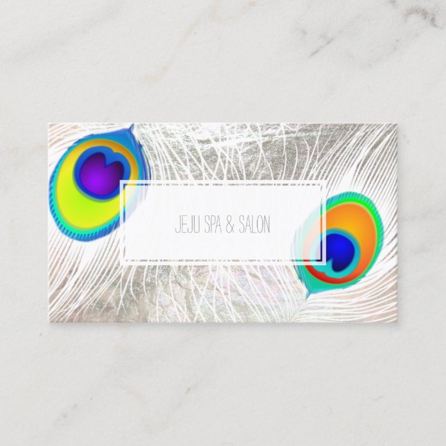PixDezines peacock feather/faux silver Business Card (Front)