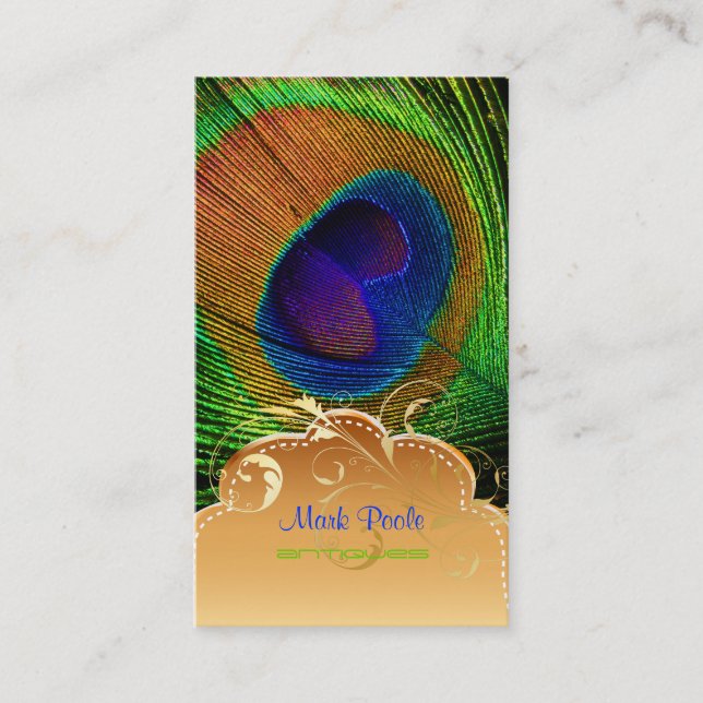 PixDezines Peacock feather+filigree swirls Business Card (Front)