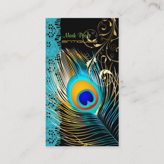 PixDezines Peacock+filigree+lace/diy background Business Card (Front)