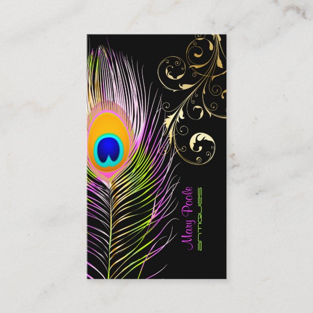 PixDezines Peacock+filigree swirls Business Card (Front)