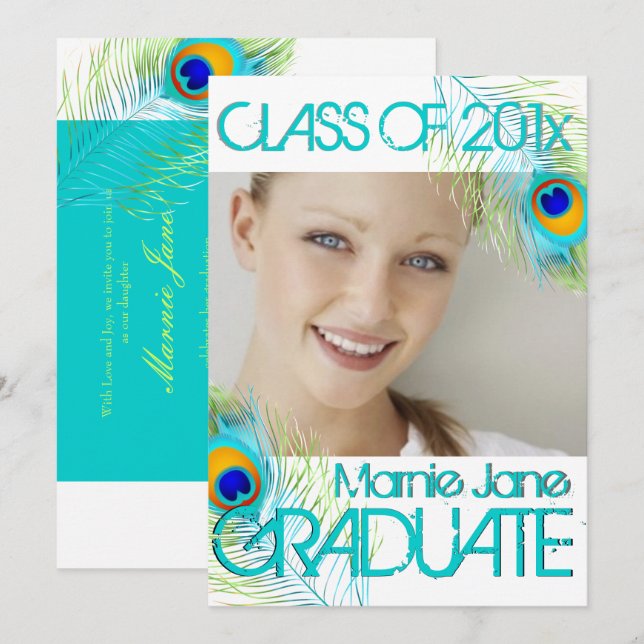 PixDezines Peacock, Graduation diy background Invitation (Front/Back)