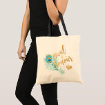 PixDezines Peacock Maid of Honour/Faux Gold Script Tote Bag<br><div class="desc">PixDezines peacock plume in aqua teal,  maid of honour favour bags in faux metallic gold modern handwritten calligraphy / script.  All elements are adjustable,  copy and paste front to back,  personalise message.  Copyright © 2015-2020 PixDezines™.  All rights reserved.</div>