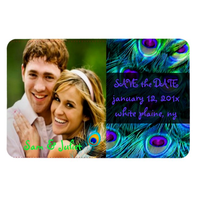 PixDezines peacock photo save date/DIY fonts Magnet (Horizontal)