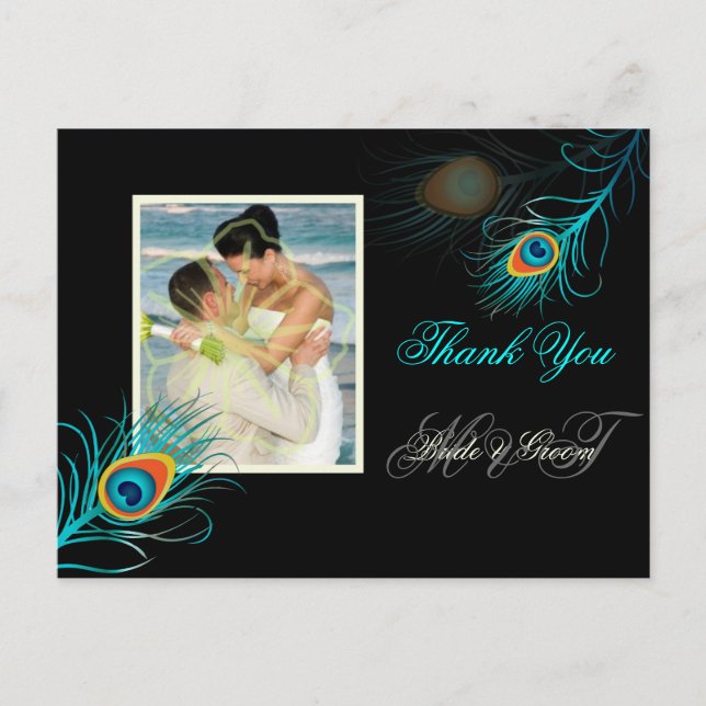 PixDezines peacock thank you/DIY background colour Postcard (Front)