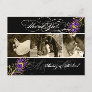 PixDezines Peacock Wedding Photos Thank you Postcard