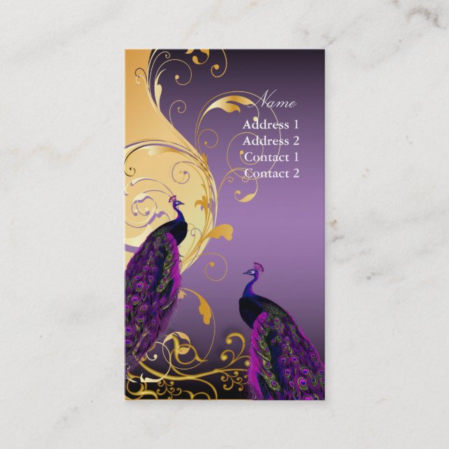 PixDezines Peacocks on gilded iron swirls|DIY colo Business Card (Front)