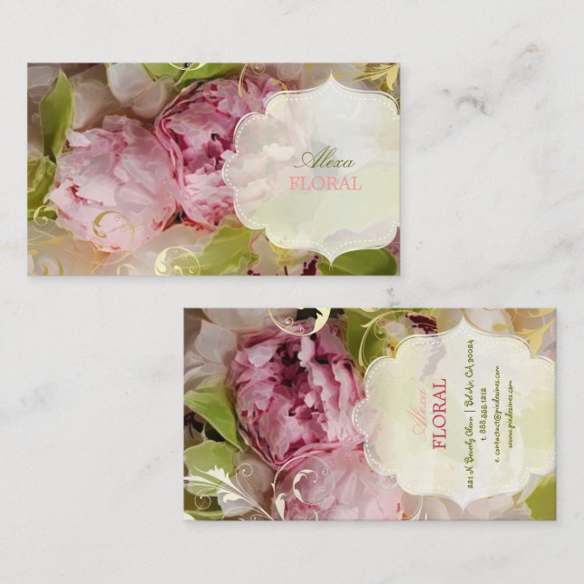 PixDezines Peonies+Green Orchid Business Card (Front/Back)