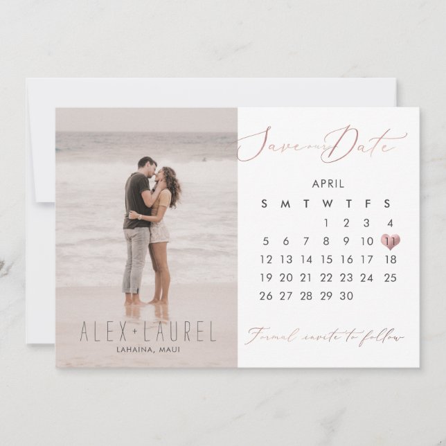 PixDezines Photo Save the Date Calendar rose gold Invitation (Front)