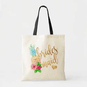 PixDezines Pineapple Bridesmaid/Faux Gold Script Tote Bag