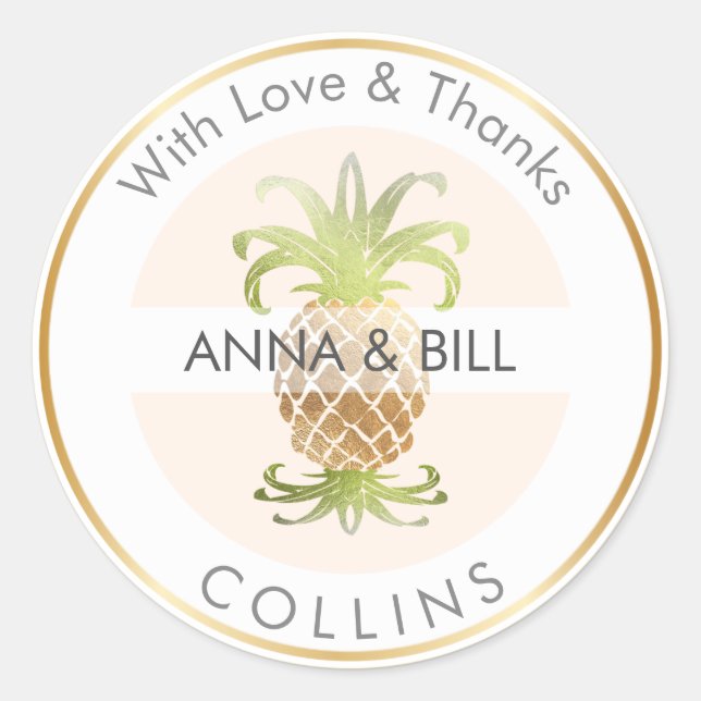 PixDezines Pineapple Faux Gold/DIY Thank You Classic Round Sticker (Front)