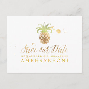PixDezines Pineapple/Faux Gold/Save the Date Announcement Postcard