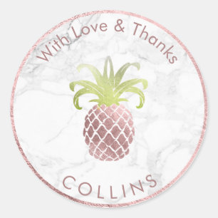 PixDezines Pineapple Faux Rose Gold/DIY Thank You Classic Round Sticker